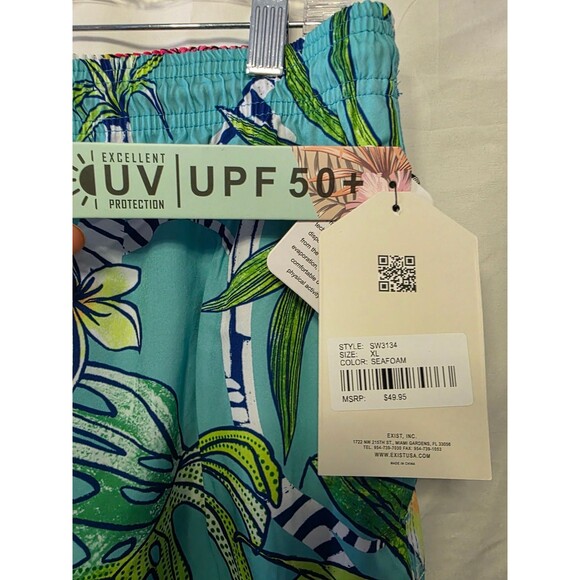 Spicy Tuna SW3134 Men's Swim Shorts Seafoam XL Floral UPF 50+ SW3134 - Picture 3 of 7